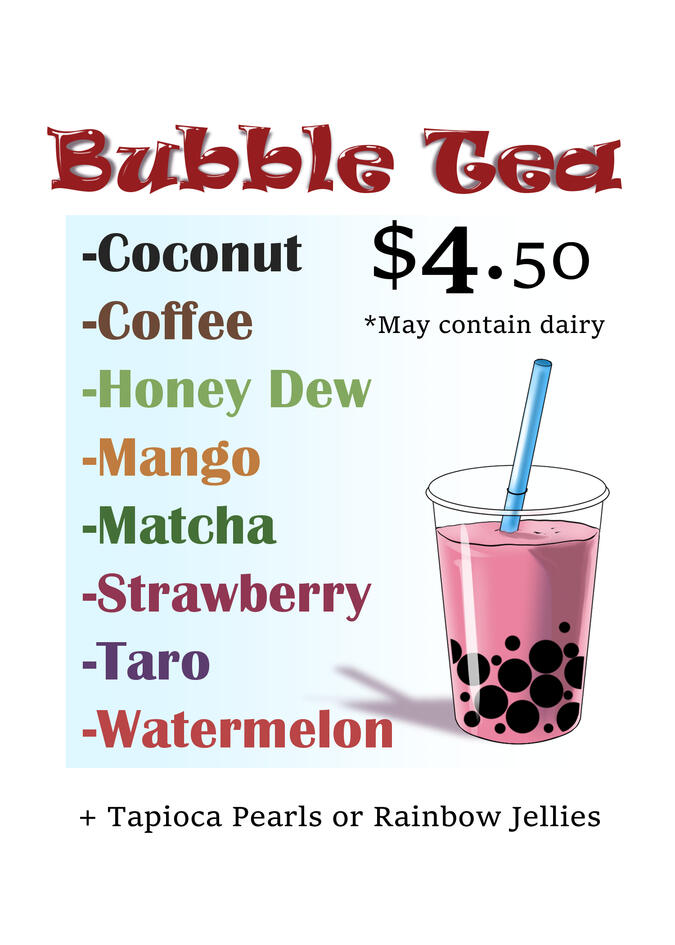 Bubble Tea Menu